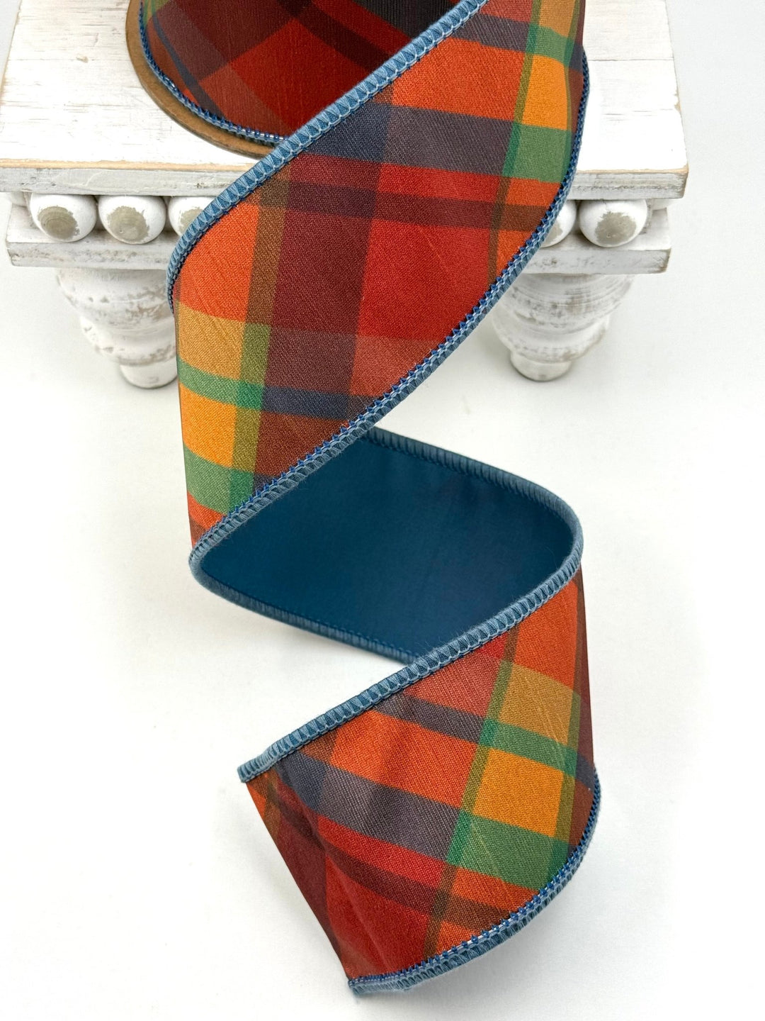 Large Orange & Teal Plaid Wired Ribbon - 2.5" - Greenery Market6929W-369-63E