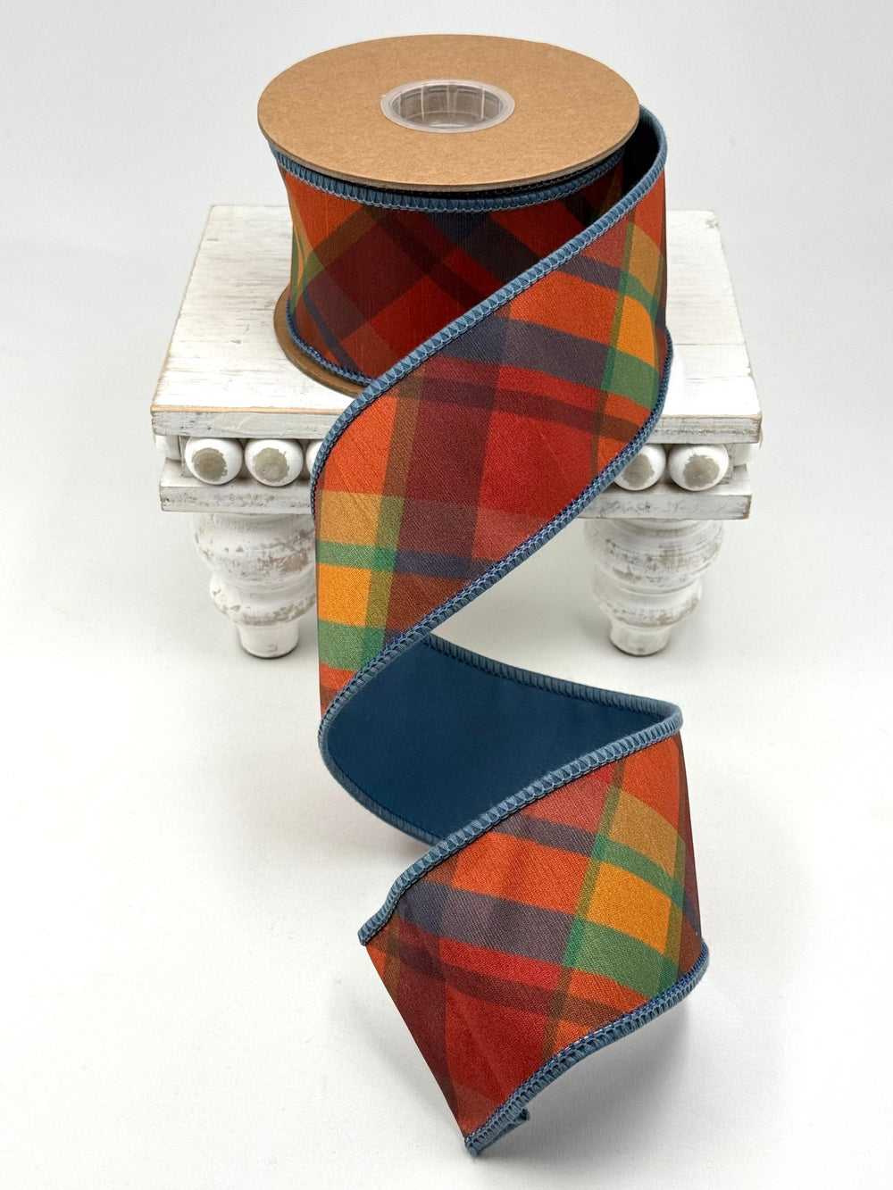 Large Orange & Teal Plaid Wired Ribbon - 2.5" - Greenery Market6929W-369-63E