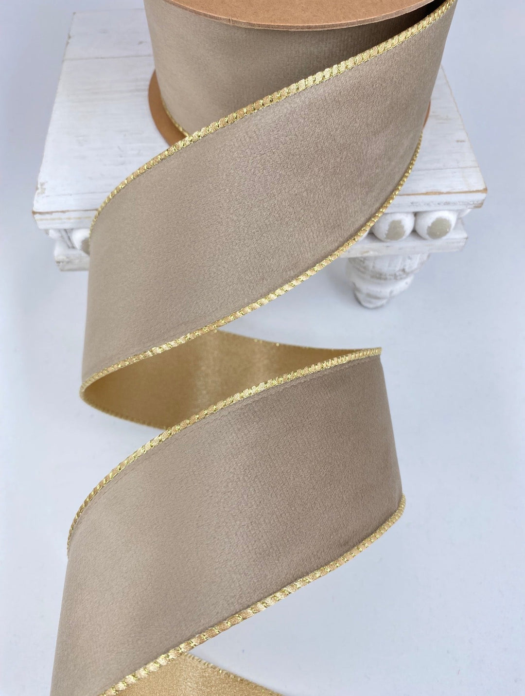 Latte & Gold Reversible Classic Velvet Wired Ribbon - 2.5" - Greenery Market7115W-837-63E