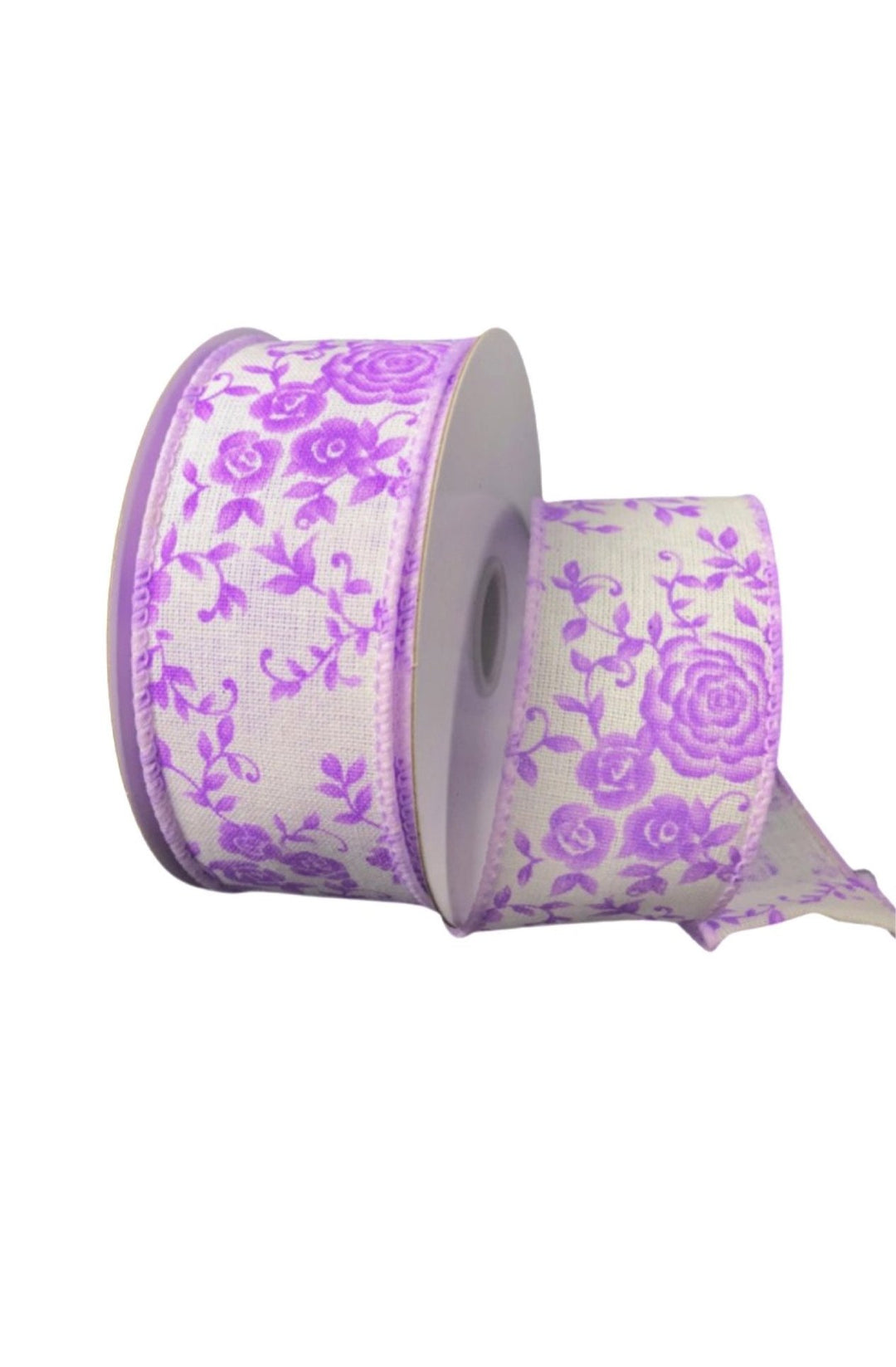 Lavender roses on white wired ribbon, 1.5” - Greenery Marketwired ribbon41218-09-30