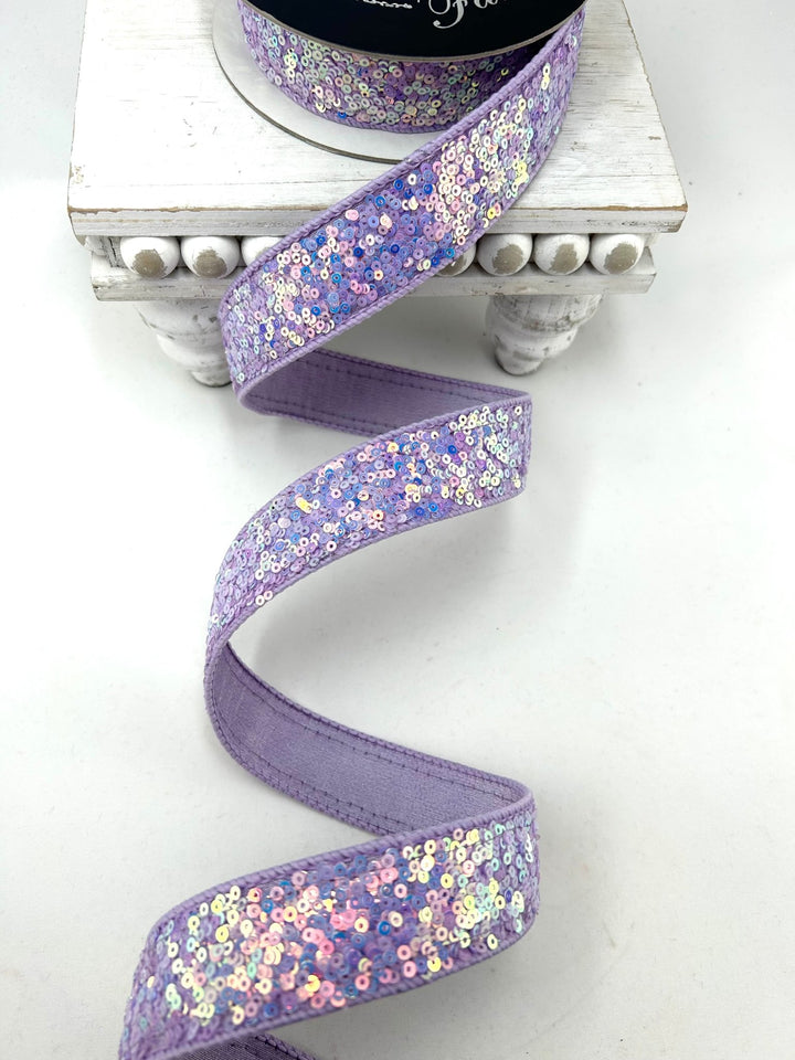 Lavender Sequins Sparkles Farrisilk Wired Ribbon - 1" - Greenery MarketRibbons & TrimRK798-70