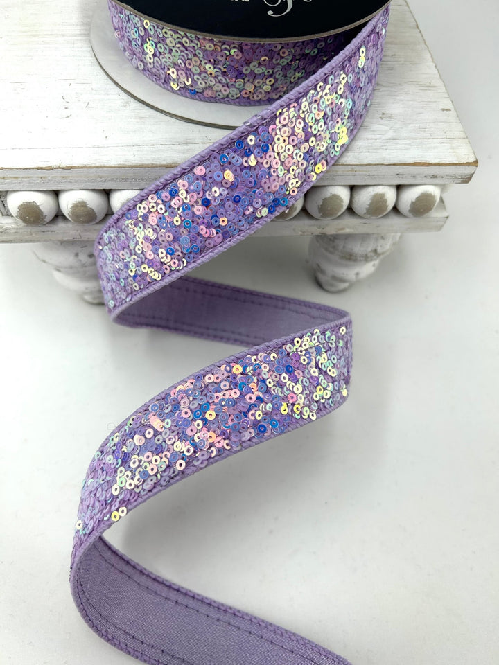 Lavender Sequins Sparkles Farrisilk Wired Ribbon - 1" - Greenery MarketRibbons & TrimRK798-70
