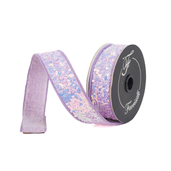 Lavender Sequins Sparkles Farrisilk Wired Ribbon - 1" - Greenery MarketRibbons & TrimRK798 - 70