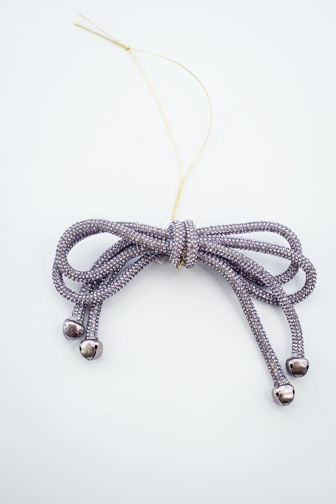 Lavender Sparkle Bow Ornament With Bells - 5.5" - Greenery MarketXN4954-LV