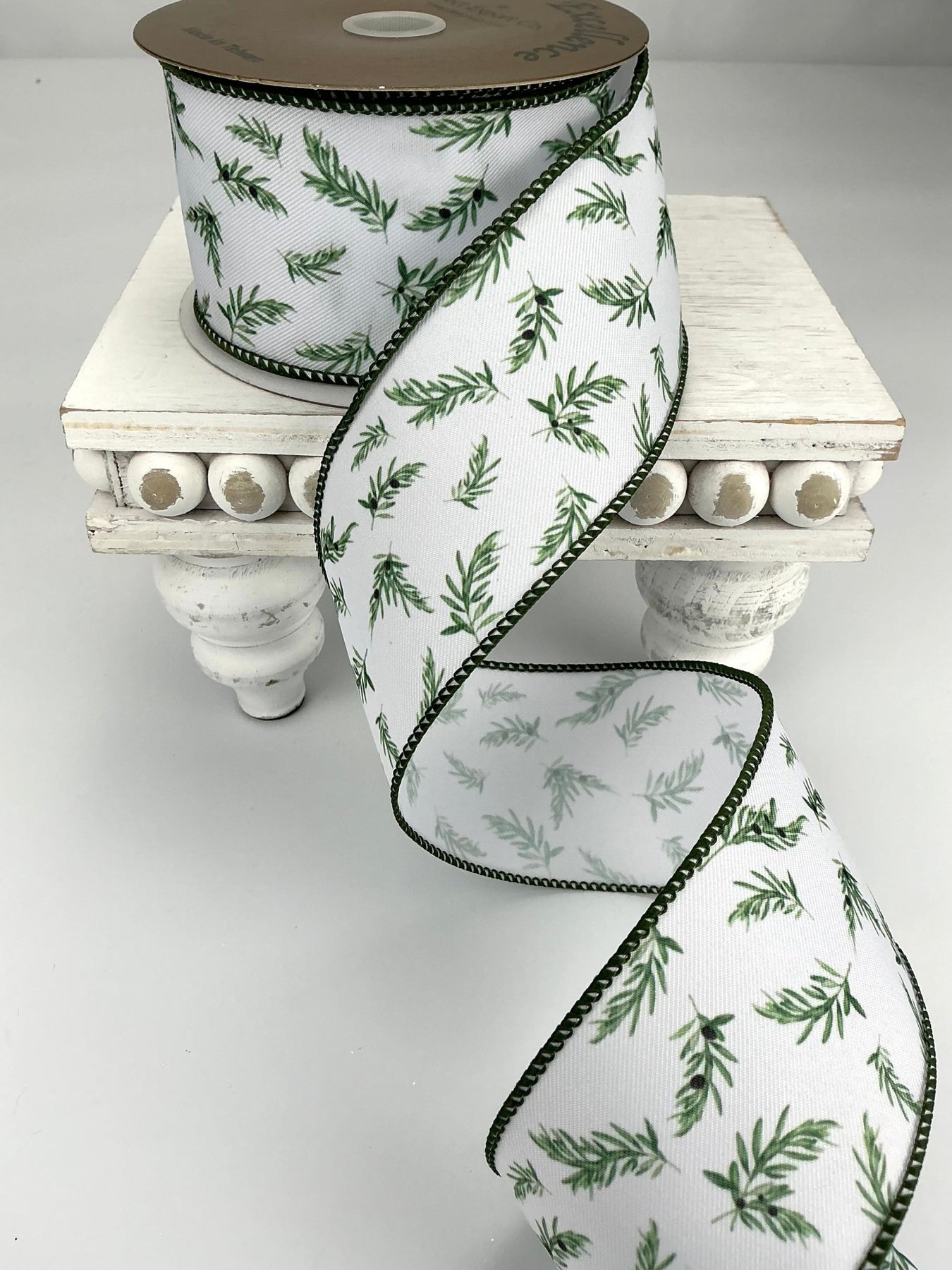 Leaf Pattern Ribbon Leaf greenery wired ribbon 2.5” - Greenery Market