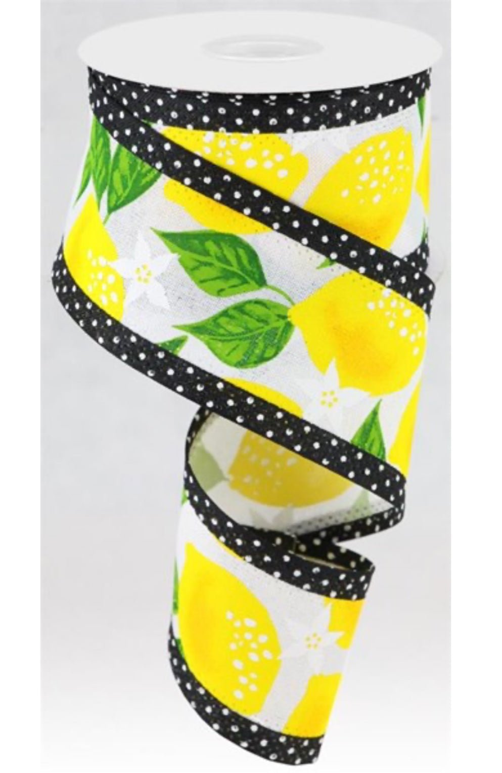 lemons with black and white dot edge wired ribbon 2.5" - Greenery MarketWired ribbonRG0887727