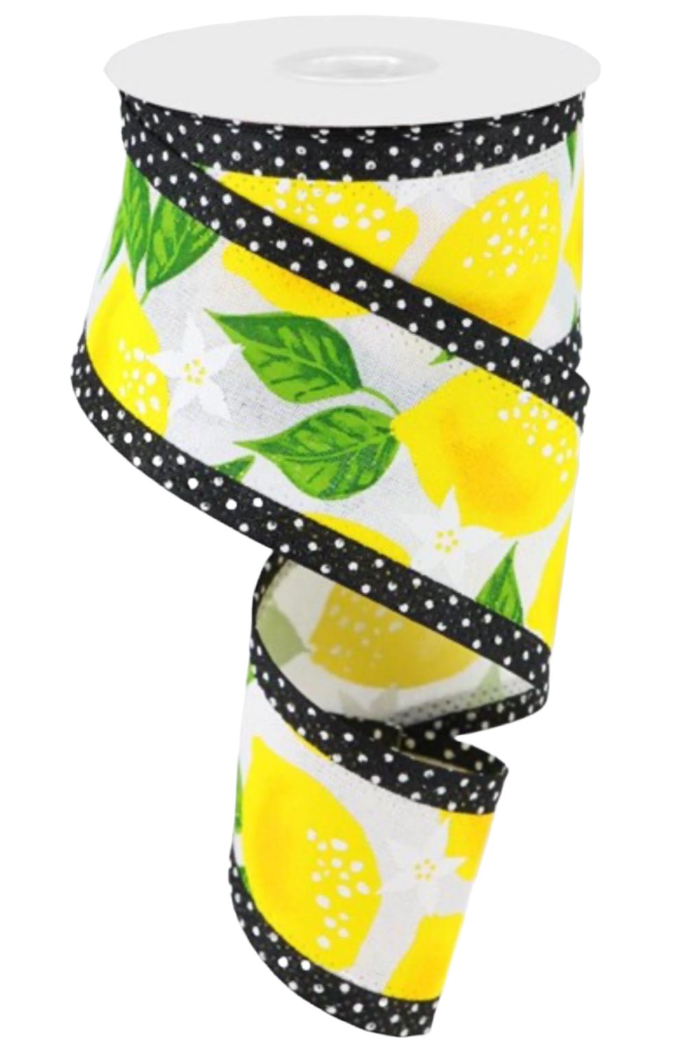 lemons with black and white dot edge wired ribbon 2.5" - Greenery MarketWired ribbonRG0887727