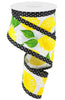 lemons with black and white dot edge wired ribbon 2.5" - Greenery MarketWired ribbonRG0887727