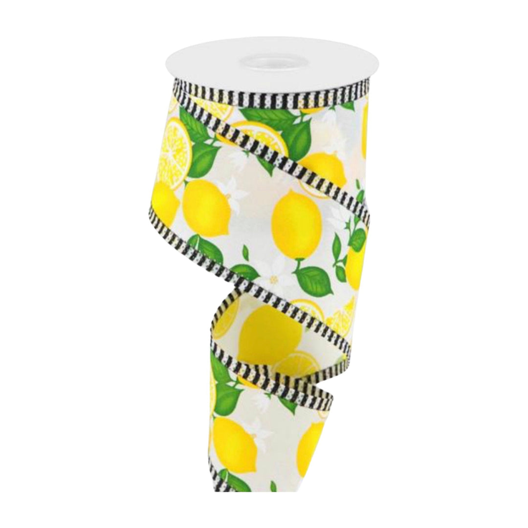 lemons with black and white edge wired ribbon 2.5" - Greenery MarketWired ribbonRGA821527