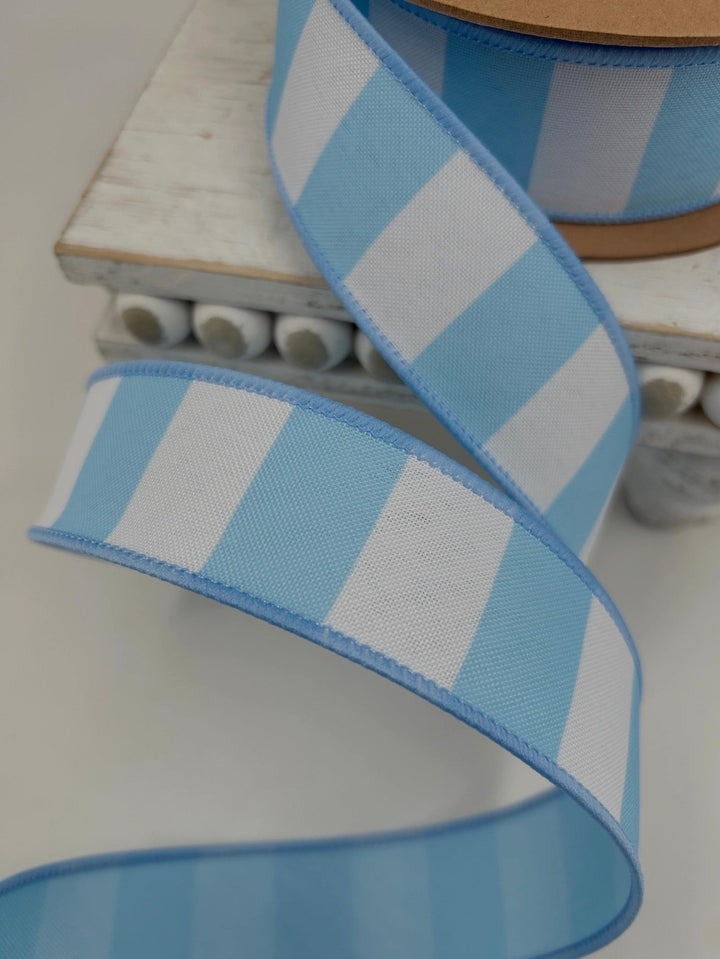 Light Blue Horizontal Stripe With Blue Backing Wired Ribbon - 1.5" - Greenery MarketWired Ribbon9335W-311-38E