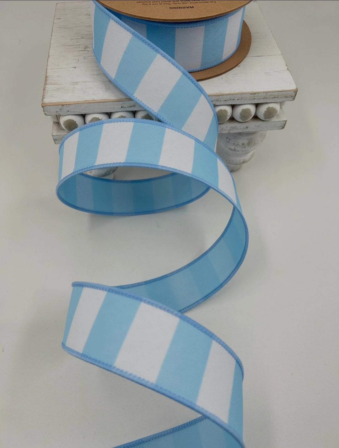 Light Blue Horizontal Stripe With Blue Backing Wired Ribbon - 1.5" - Greenery MarketWired Ribbon9335W-311-38E