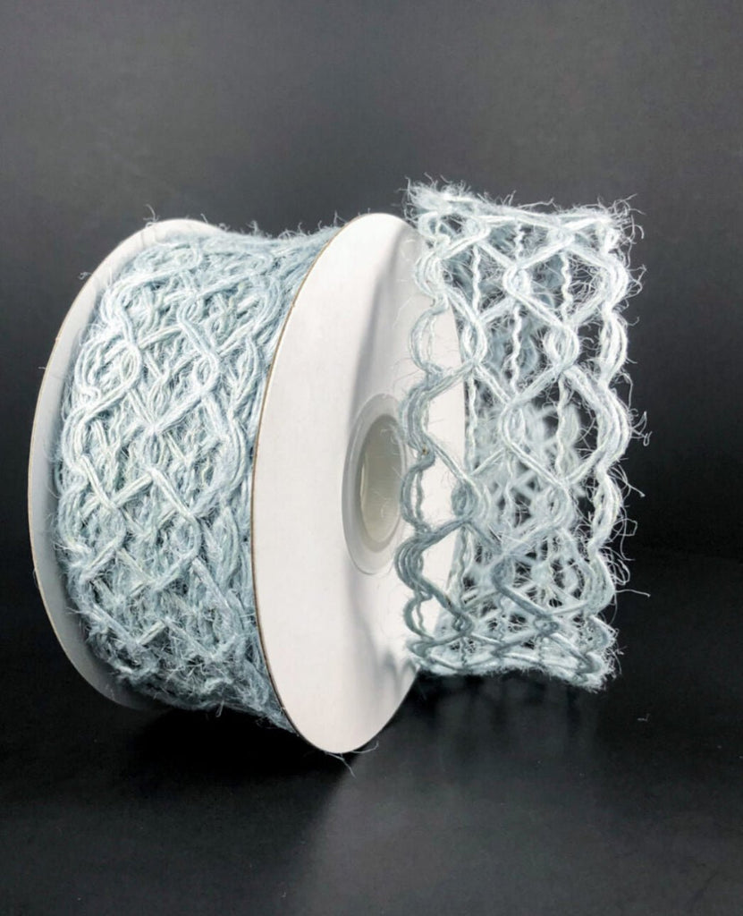 Light blue squiggle open weave wired ribbon, 1.5