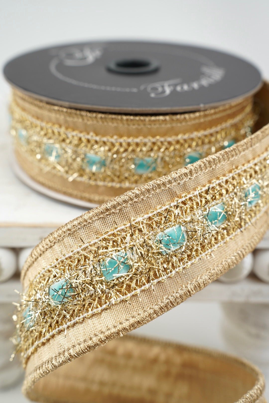 Light Blue Tinsel Twine Farrisilk Wired Ribbon - 1.5" - Greenery MarketRC274-16