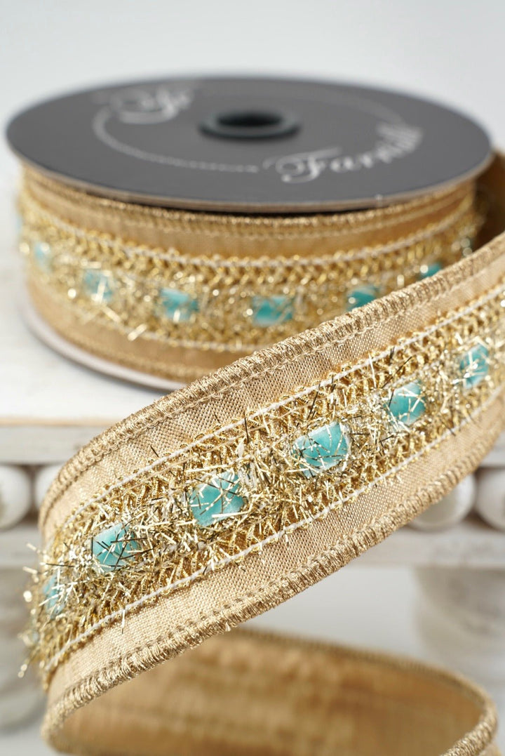 Light Blue Tinsel Twine Farrisilk Wired Ribbon - 1.5" - Greenery MarketRC274-16