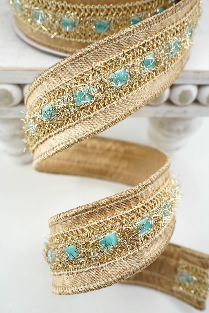 Light Blue Tinsel Twine Farrisilk Wired Ribbon - 1.5" - Greenery MarketRC274-16