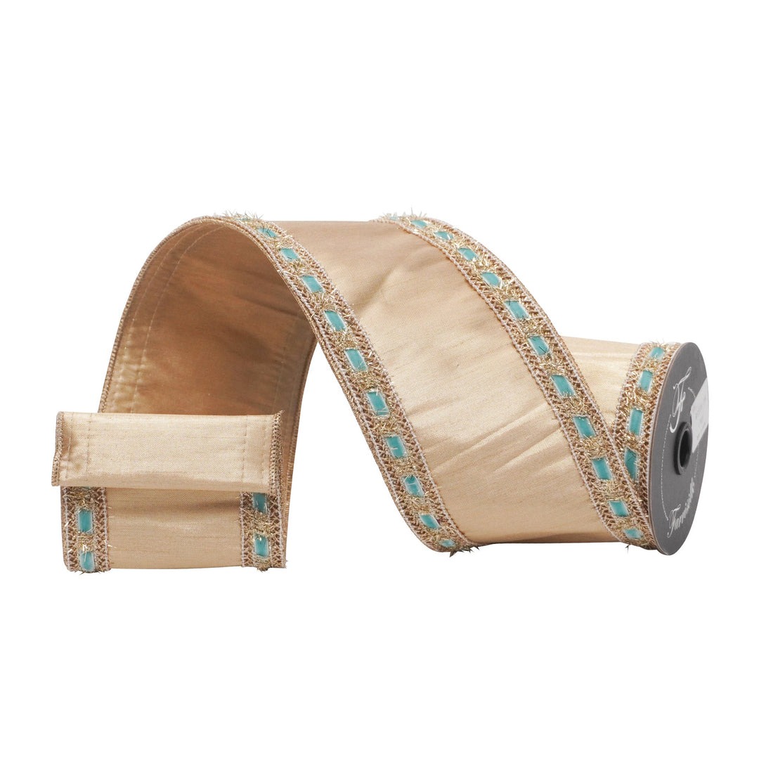 Light Blue Tinsel Twine Farrisilk Wired Ribbon - 4" - Greenery MarketRC275 - 16