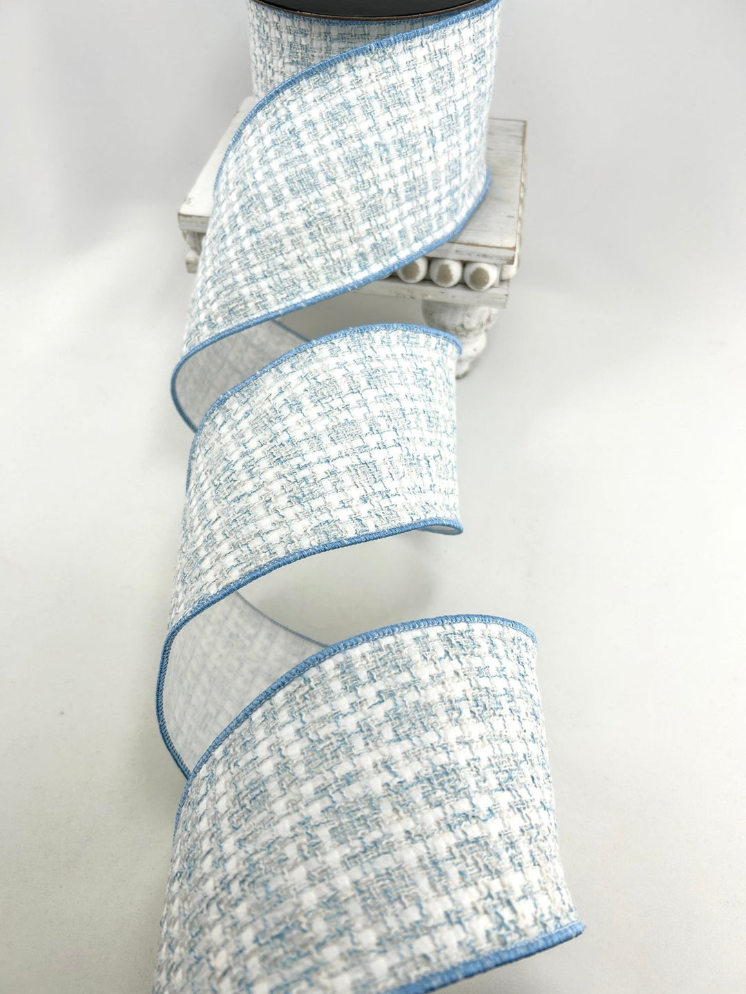 Light Blue & White Wired Tweed Ribbon - 4" - Greenery MarketWired Ribbon215269