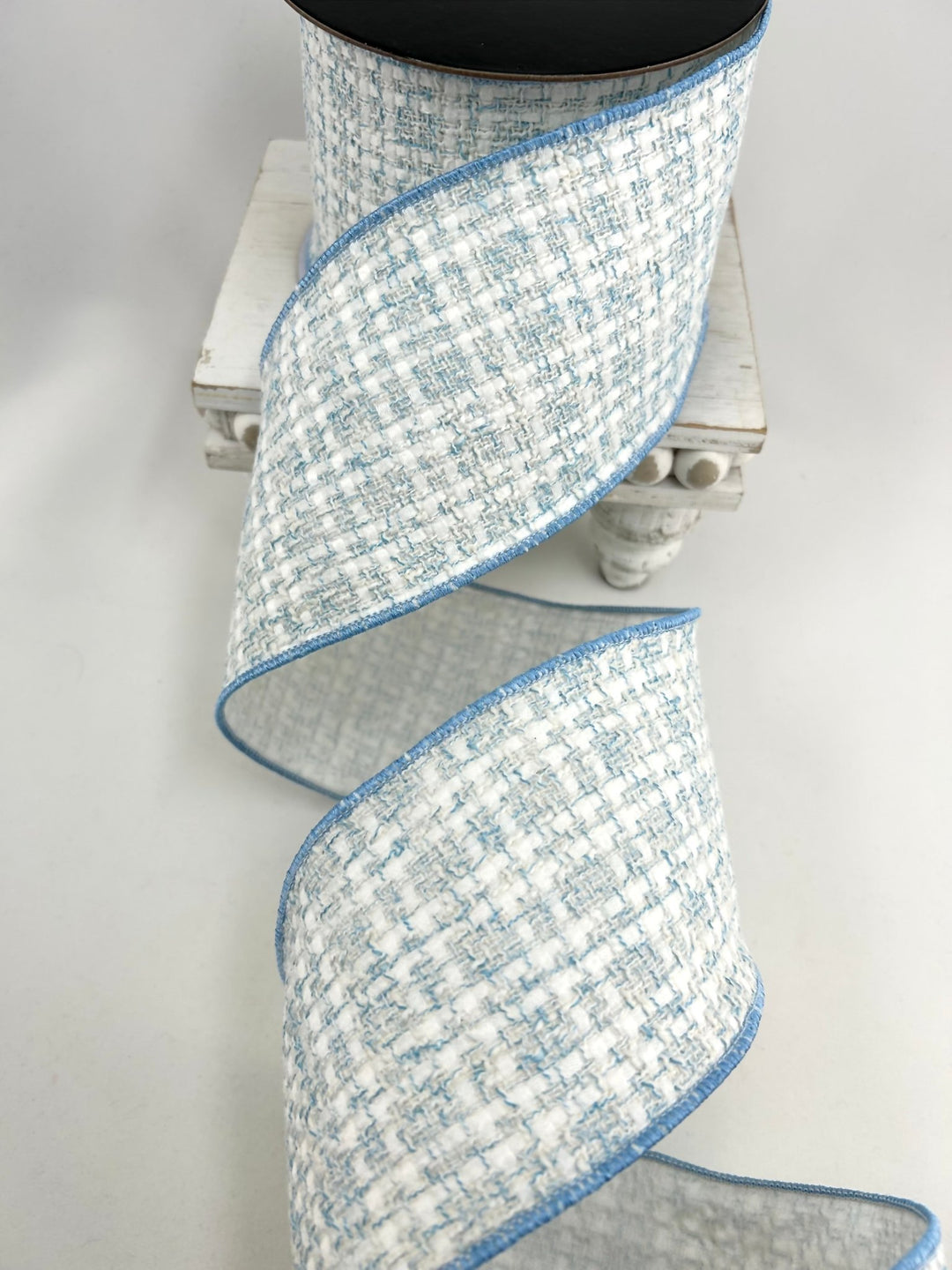Light Blue & White Wired Tweed Ribbon - 4" - Greenery MarketWired Ribbon215269