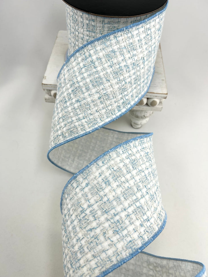 Light Blue & White Wired Tweed Ribbon - 4" - Greenery MarketWired Ribbon215269