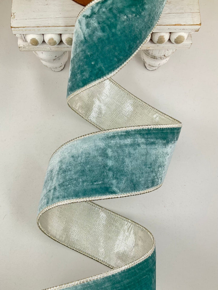 Light Blue Wired Premium Velvet Ribbon - 2.5" - Greenery Market9112W-519-63C