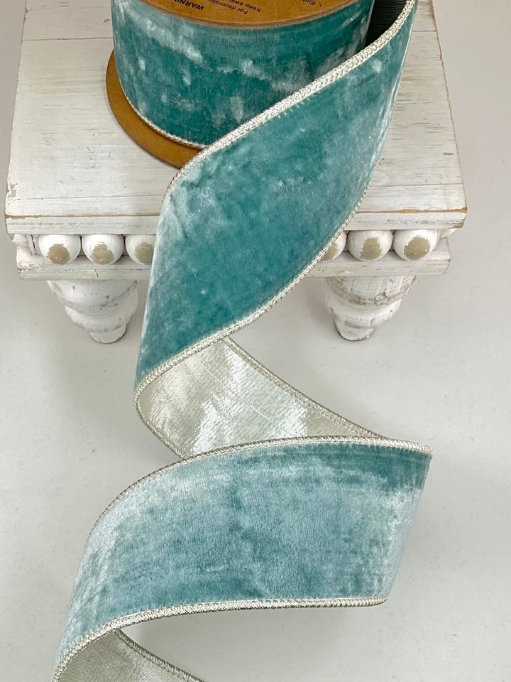Light Blue Wired Premium Velvet Ribbon - 2.5" - Greenery Market9112W-519-63C