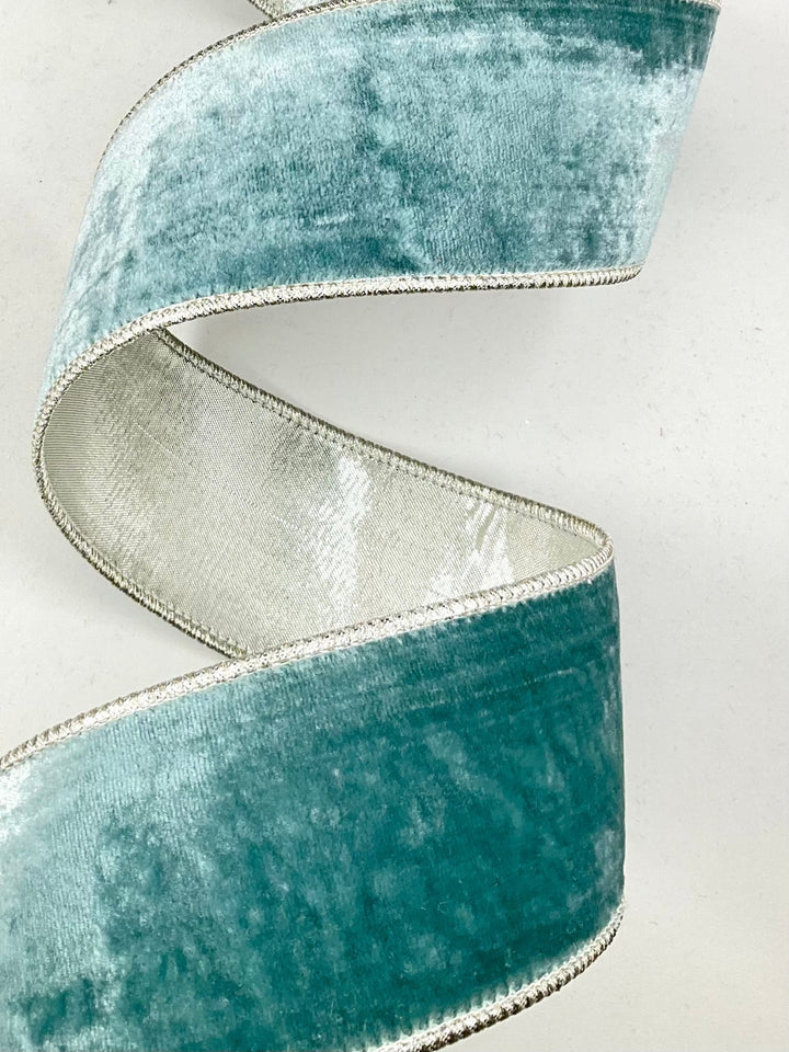 Light Blue Wired Premium Velvet Ribbon - 2.5" - Greenery Market9112W-519-63C