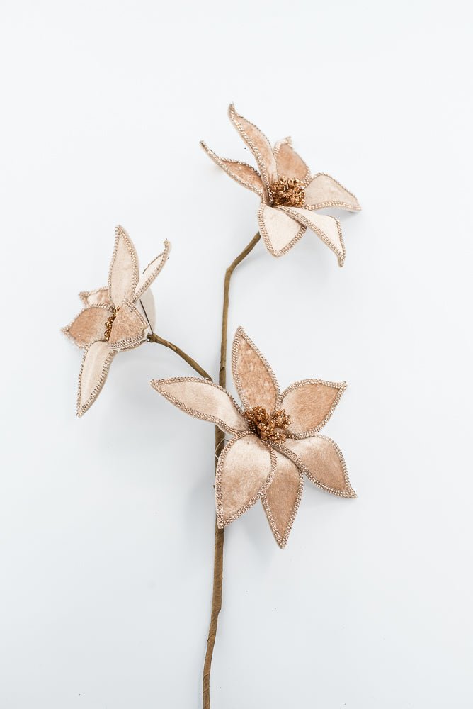 Light Brown, Velvet And Jeweled Poinsettia Spray - Greenery MarketArtificial Flora235625
