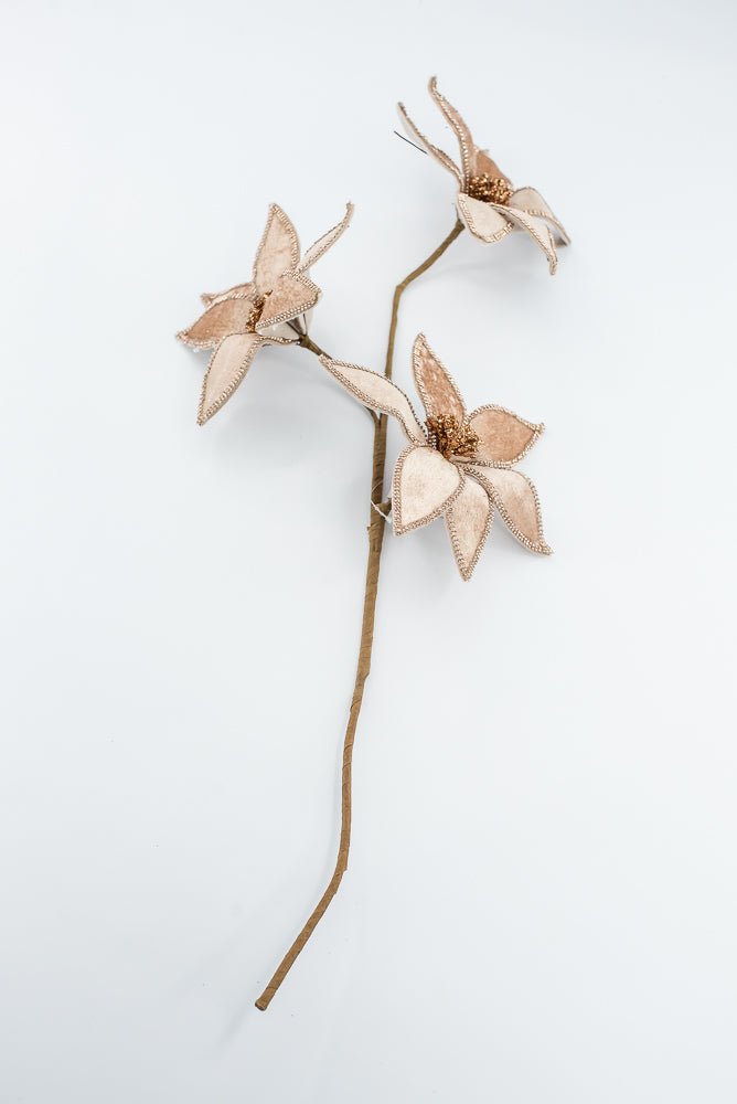 Light Brown, Velvet And Jeweled Poinsettia Spray - Greenery MarketArtificial Flora235625