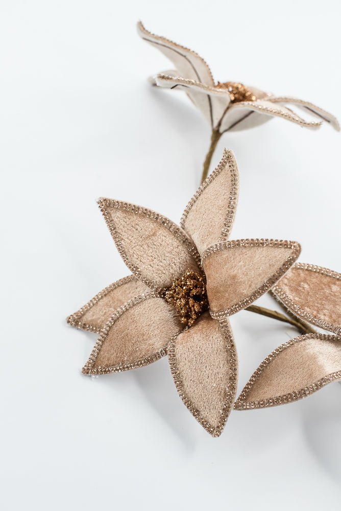 Light Brown, Velvet And Jeweled Poinsettia Spray - Greenery MarketArtificial Flora235625