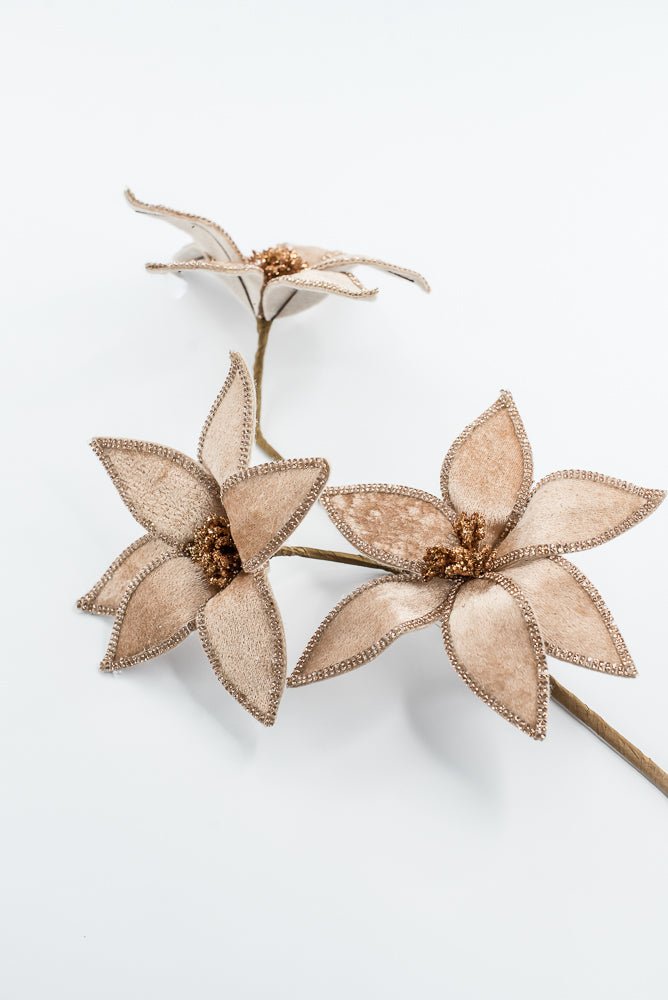 Light Brown, Velvet And Jeweled Poinsettia Spray - Greenery MarketArtificial Flora235625