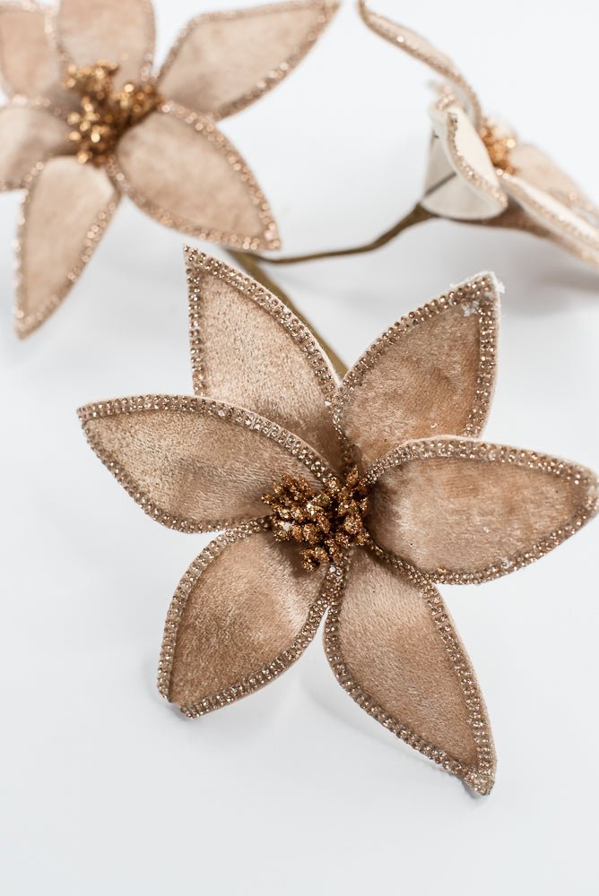 Light Brown, Velvet And Jeweled Poinsettia Spray - Greenery MarketArtificial Flora235625