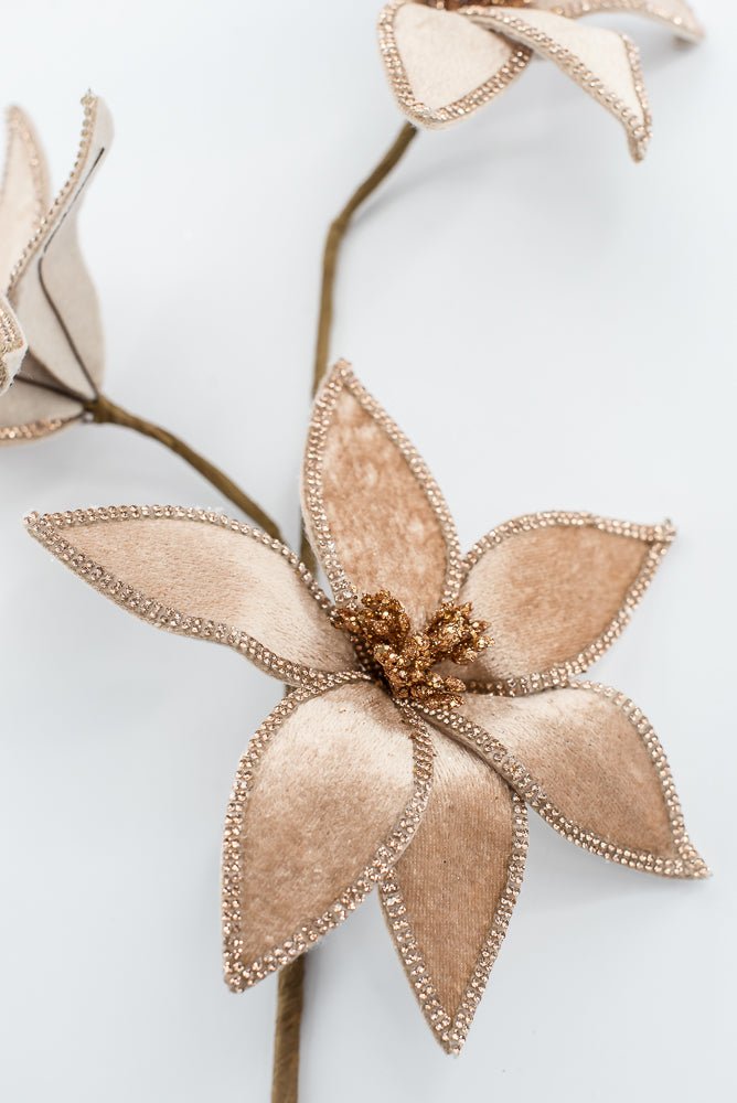 Light Brown, Velvet And Jeweled Poinsettia Spray - Greenery MarketArtificial Flora235625