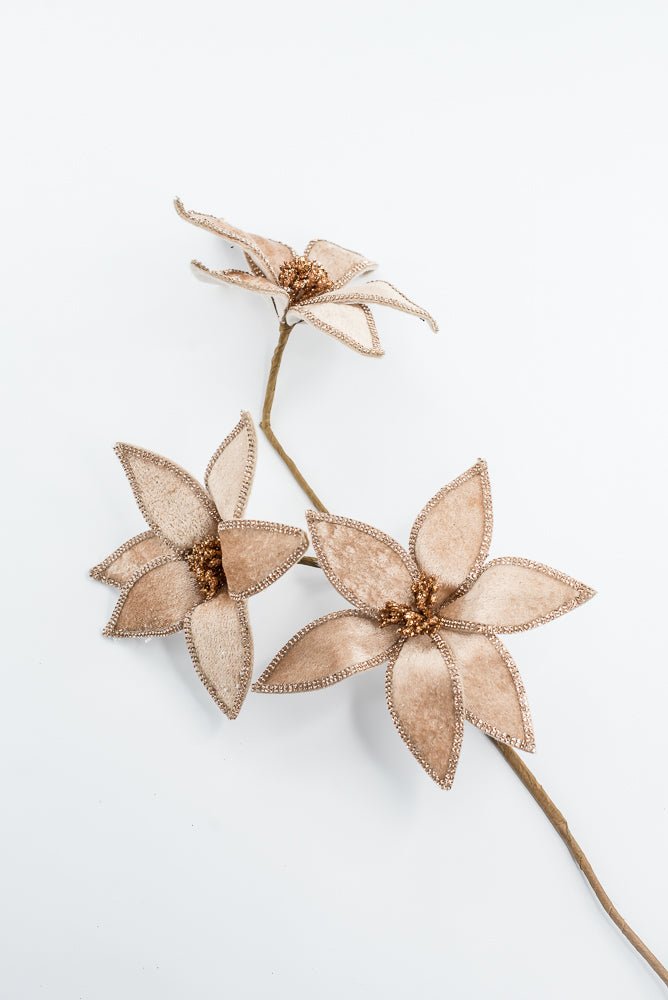 Light Brown, Velvet And Jeweled Poinsettia Spray - Greenery MarketArtificial Flora235625