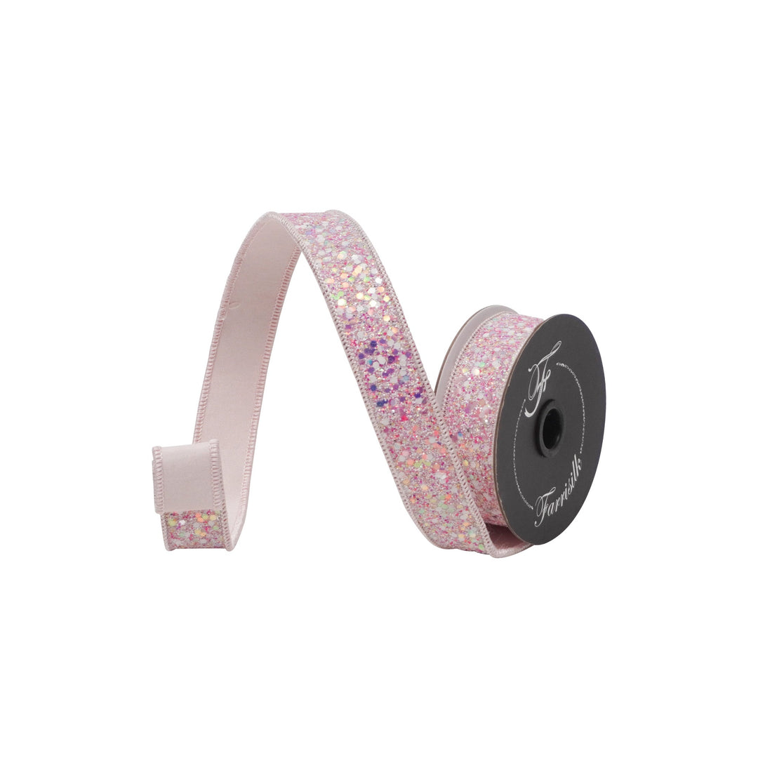 Light Pink Confetti Glitter Farrisilk Wired Ribbon - 1" - Greenery MarketRC284 - 14