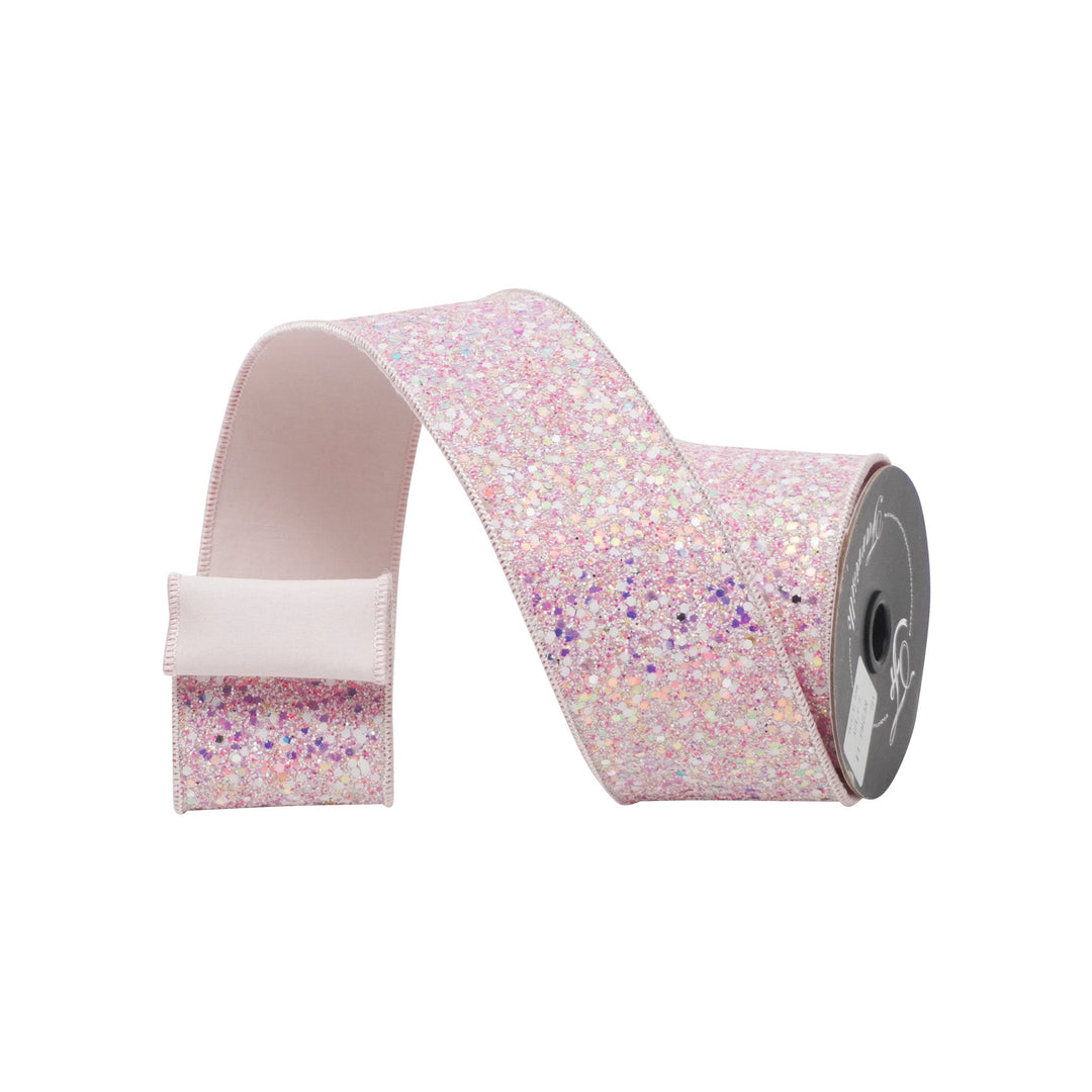 Light Pink Confetti Glitter Farrisilk Wired Ribbon - 2.5" - Greenery MarketRC285 - 14