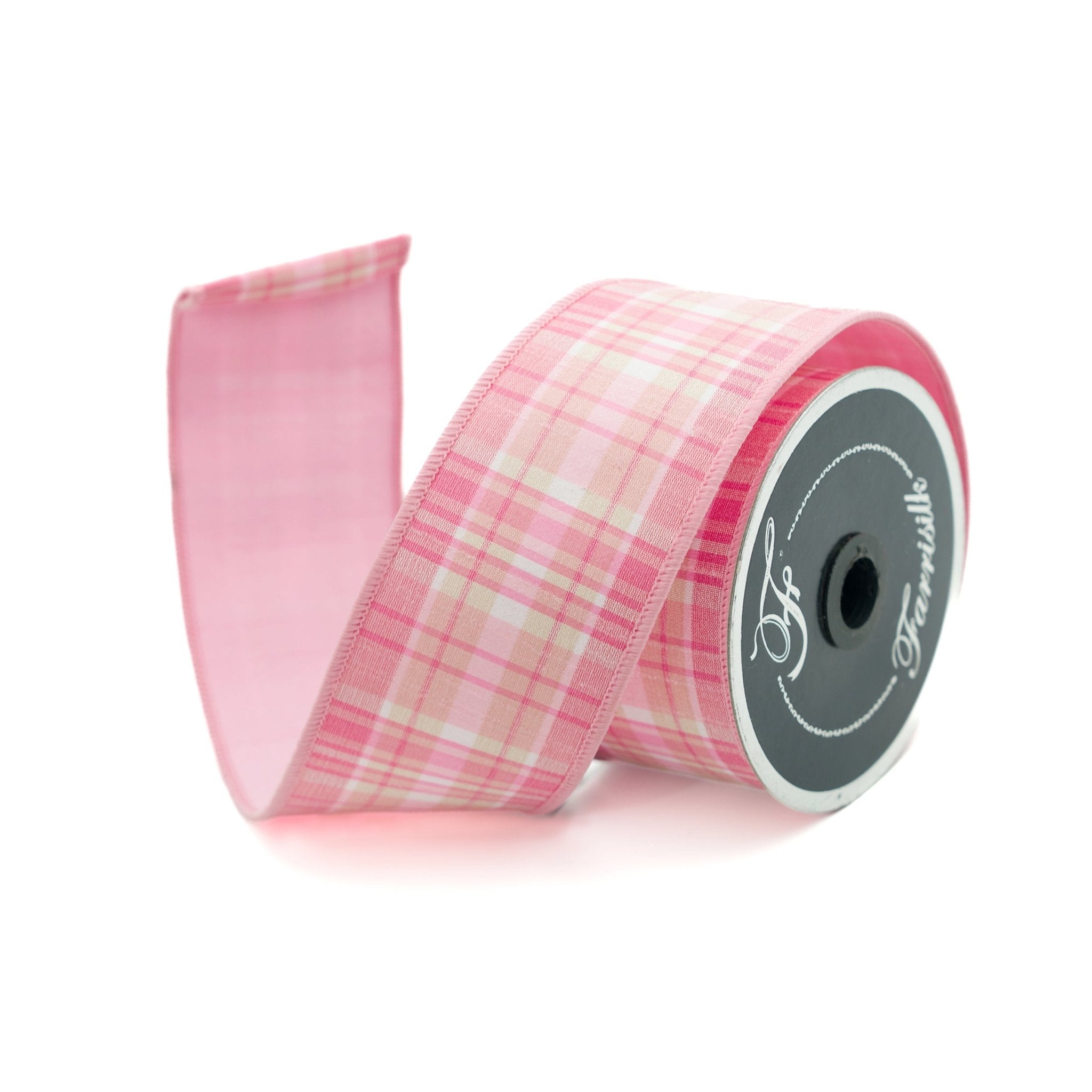 Pink Plaid Pattern Ribbon Light Pink Prescott Plaid Farrisilk Wired Ribbon - 2.5