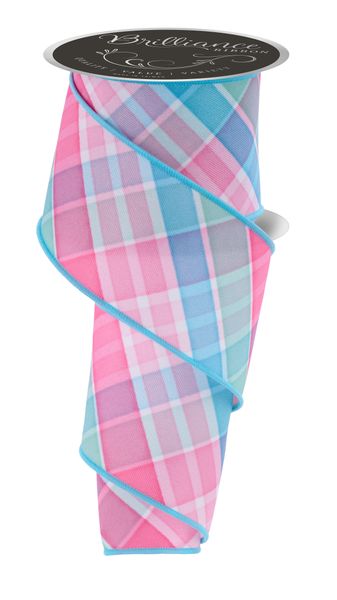 Light Teal, Pink, & Mint Bold Plaid Ribbon - 2.5" - Greenery MarketWired RibbonLS1111YR