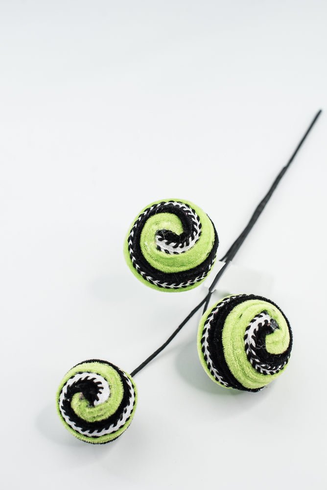 Lime Green and Black Stripe Velvet Ball Spray - Greenery Market57246GNBK