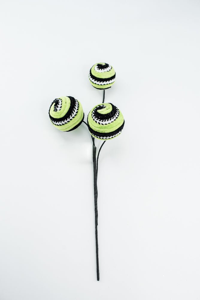 Lime Green and Black Stripe Velvet Ball Spray - Greenery Market57246GNBK