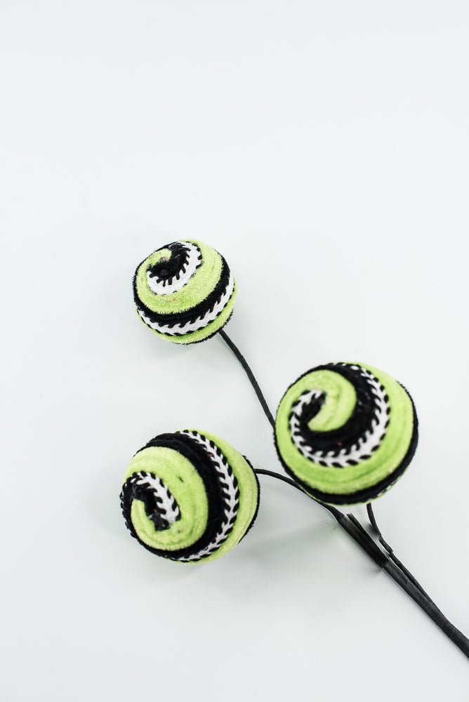 Lime Green and Black Stripe Velvet Ball Spray - Greenery Market57246GNBK