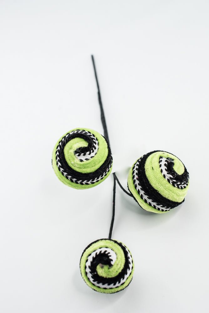 Lime Green and Black Stripe Velvet Ball Spray - Greenery Market57246GNBK