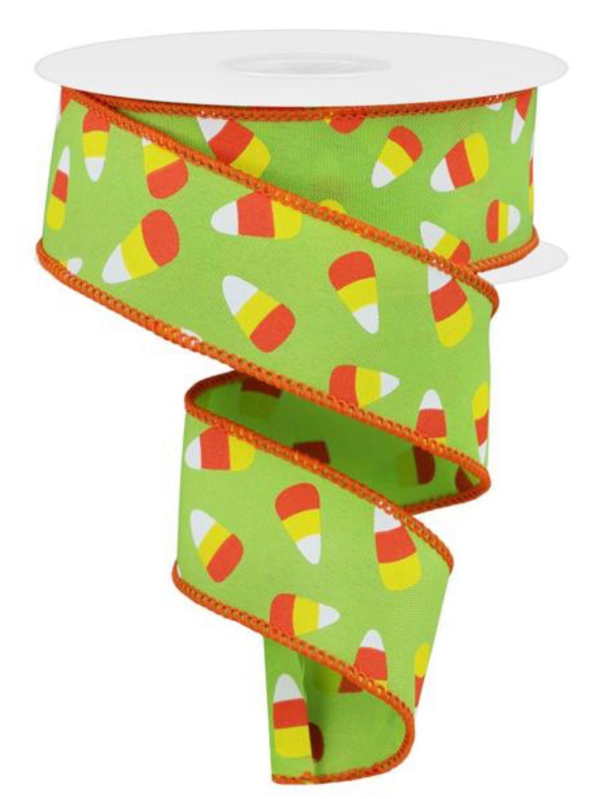 Lime green and Orange candy corn ribbon 1.5