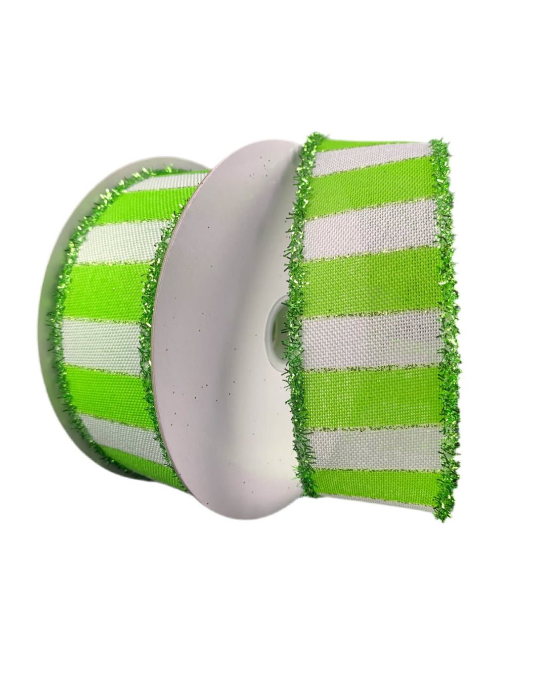 Lime green and white ribbon with tinsel edge, 1.5" - Greenery MarketWired ribbon71394 - 09 - 09