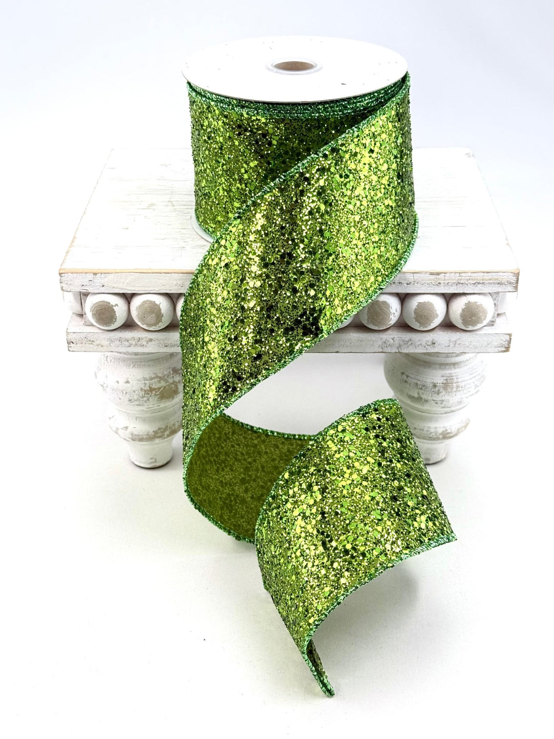 Lime green glittered wired ribbon 2.5” - Greenery MarketRibbons & Trim180233