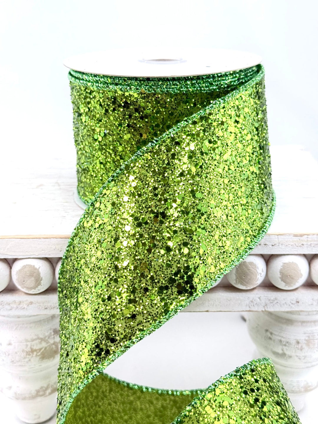 Lime green glittered wired ribbon 2.5” - Greenery MarketRibbons & Trim180233
