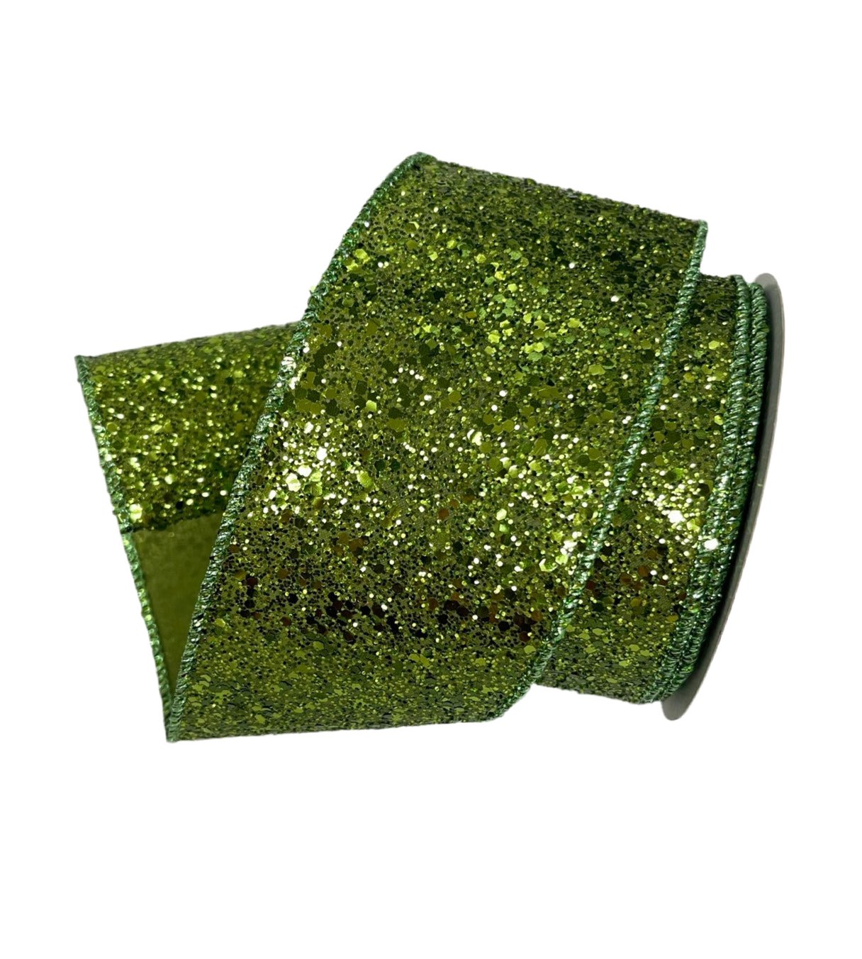Lime green glittered wired ribbon 2.5” - Greenery Market
