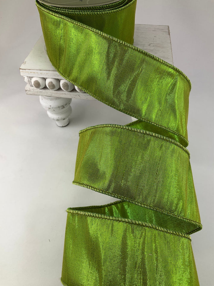 Lime Green Metallic Dupion Wired Ribbon - 2.5" - Greenery MarketRM2720-LM