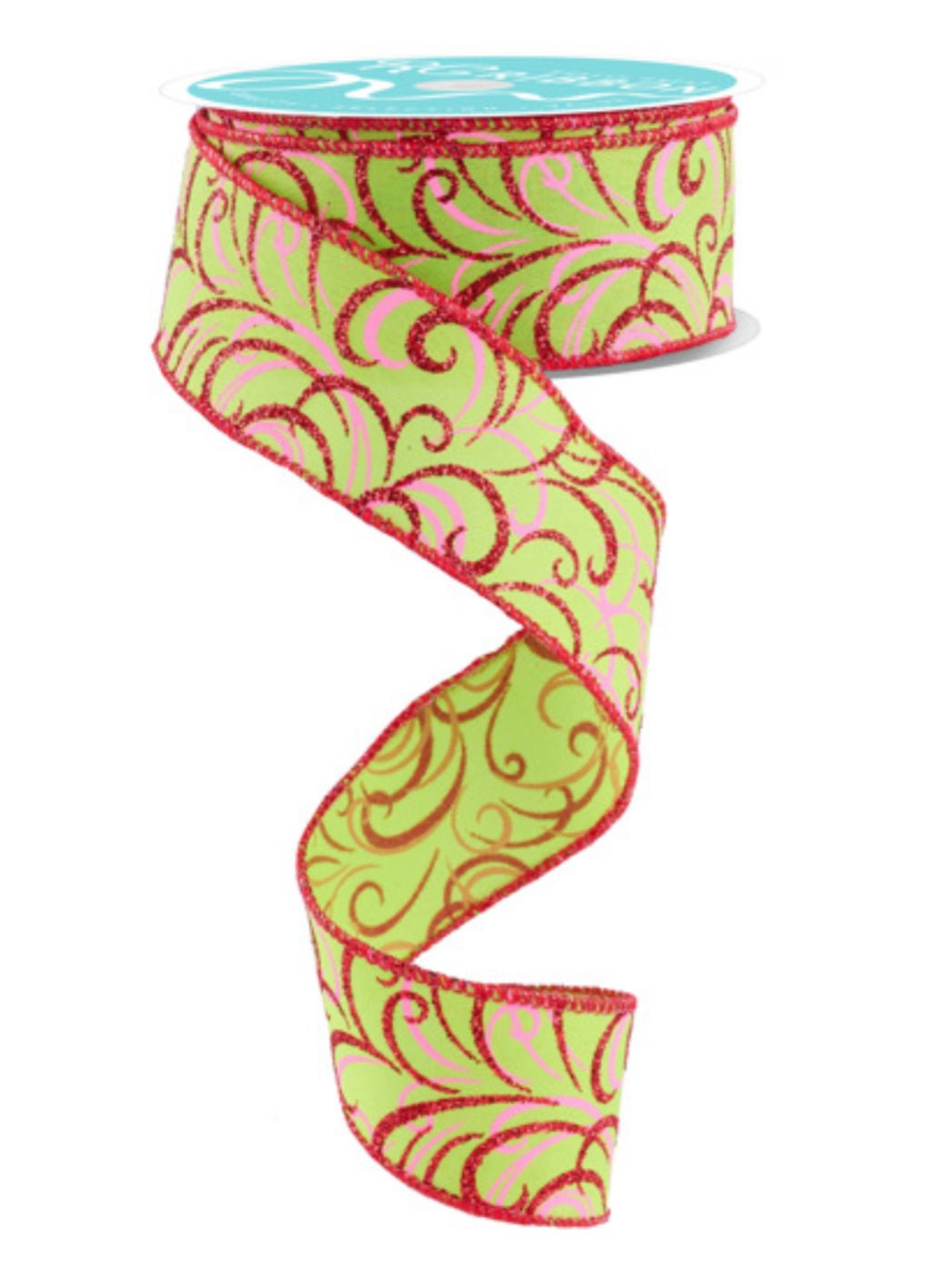 Lime green, pink, and red swirls wired ribbon 1.5” - Greenery MarketRibbons & TrimRGF13223R