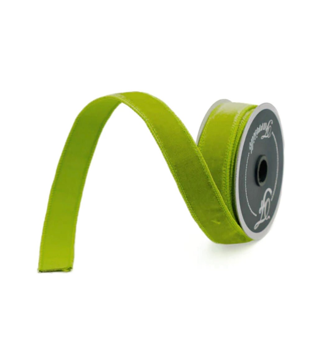 Lime green plush velvet luster 1” farrisilk wired ribbon - Greenery MarketRibbons & TrimRG008-69