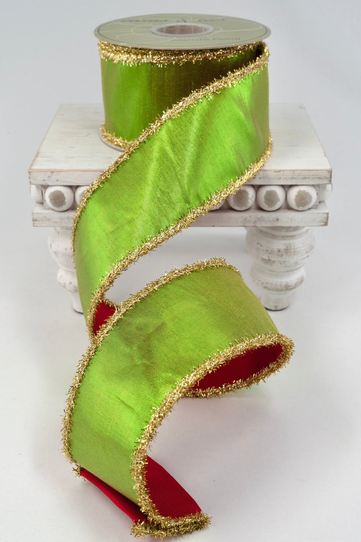 Lime Green Tinsel Edged Metallic Ribbon - 2.5" - Greenery MarketRM9598-GR
